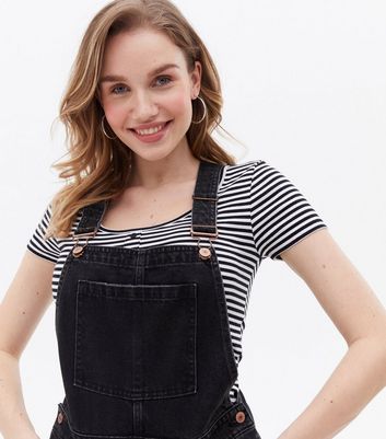 Tall Black Denim Mini Pinafore Dress New Look