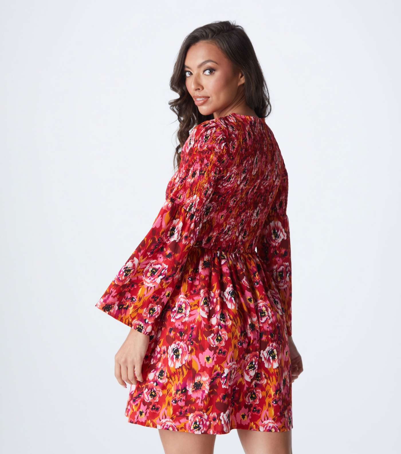 Urban Bliss Red Floral Shirred Mini Dress Image 3