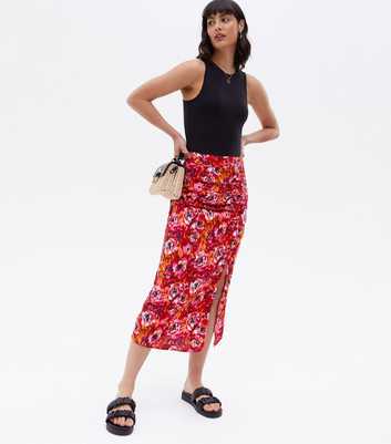 Urban Bliss Red Floral Ruched Midi Skirt