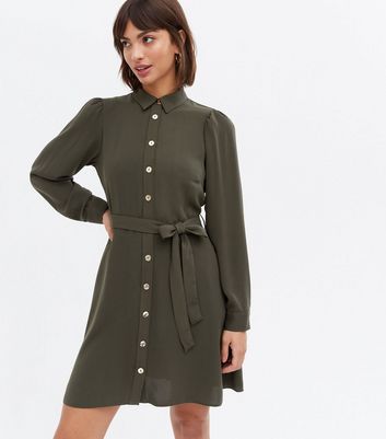 khaki belted dress