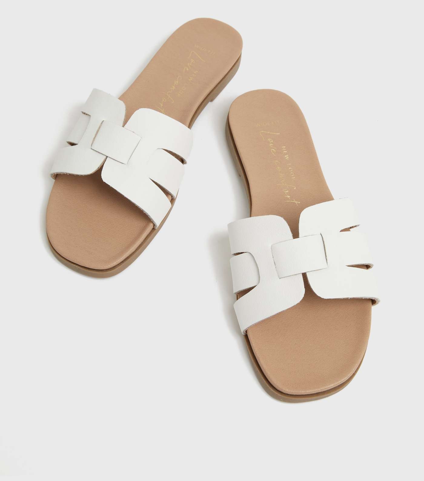 Wide Fit White Cut Out Strap Footbed Sliders Image 3