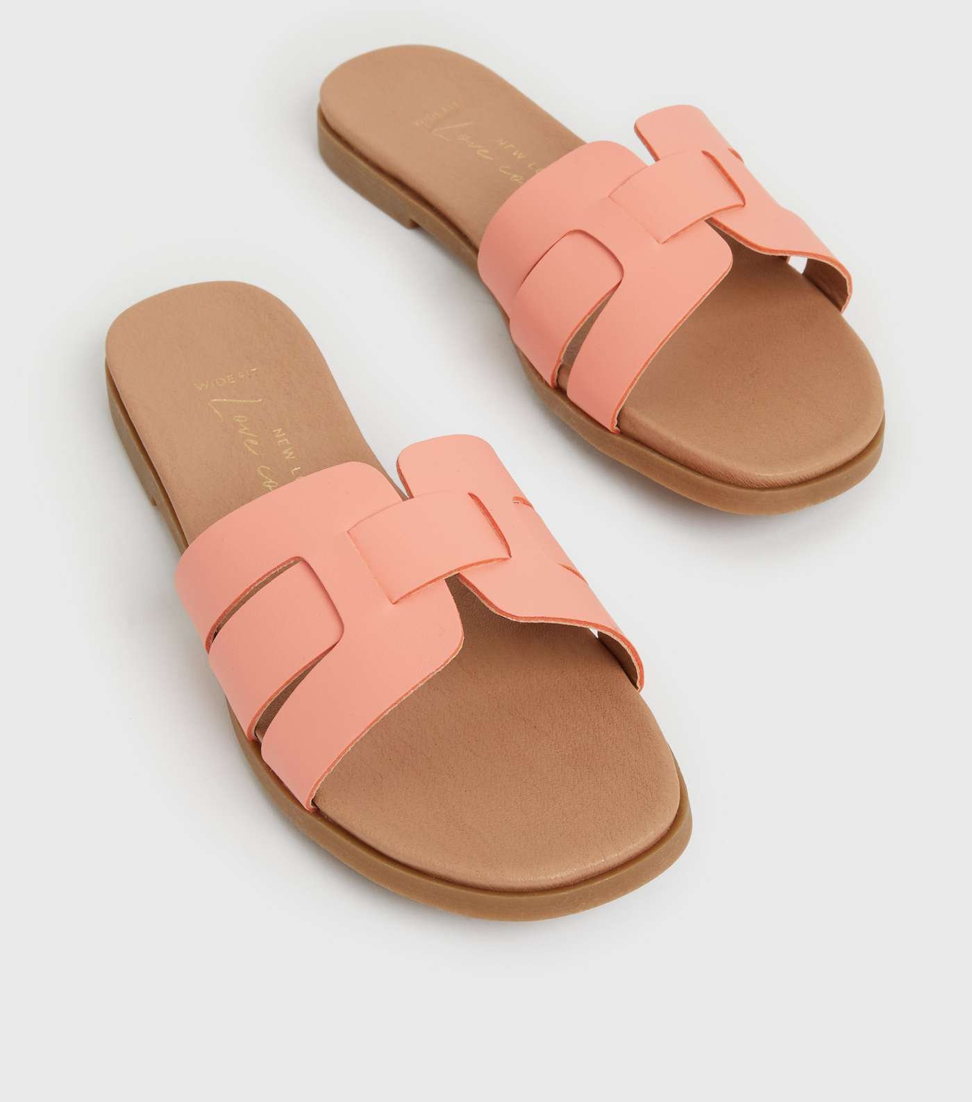Wide Fit Coral Cut Out Strap Footbed Sliders
