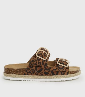leopard print buckle sandals