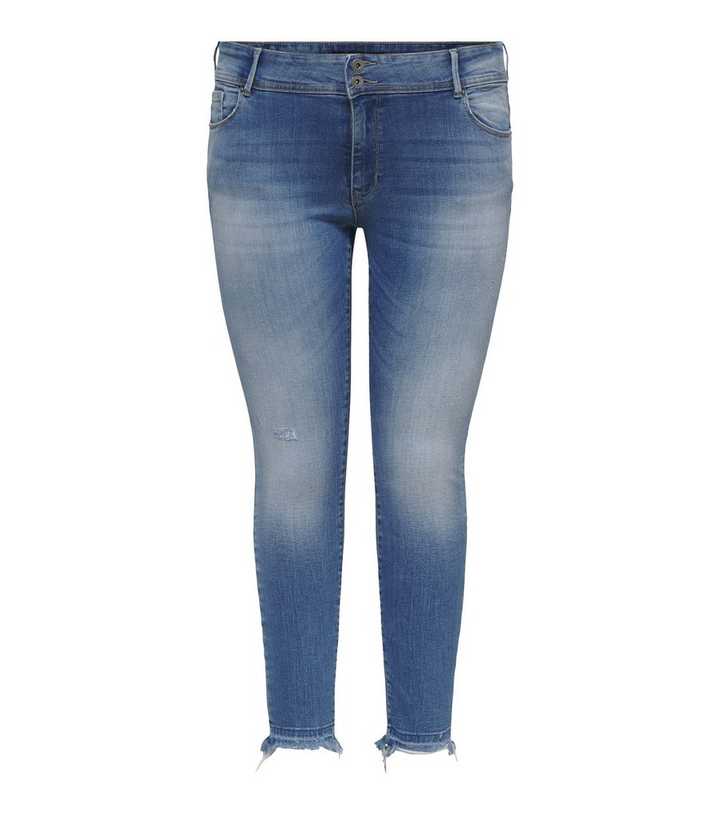 ONLY Curves Blue Frayed Ankle Grazing Skinny Jeans | New Look