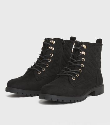 new look suedette lace up ankle boot in black