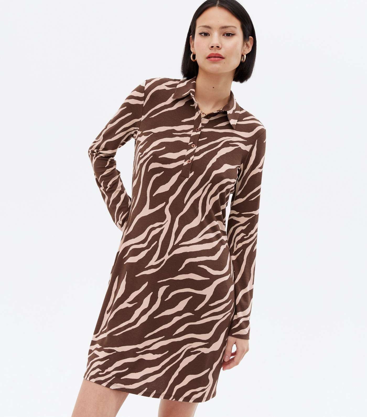 Brown Zebra Collared Mini Polo Dress