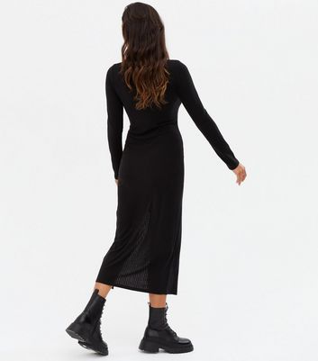 Black Jersey Scoop Neck Split Midi Dress New Look