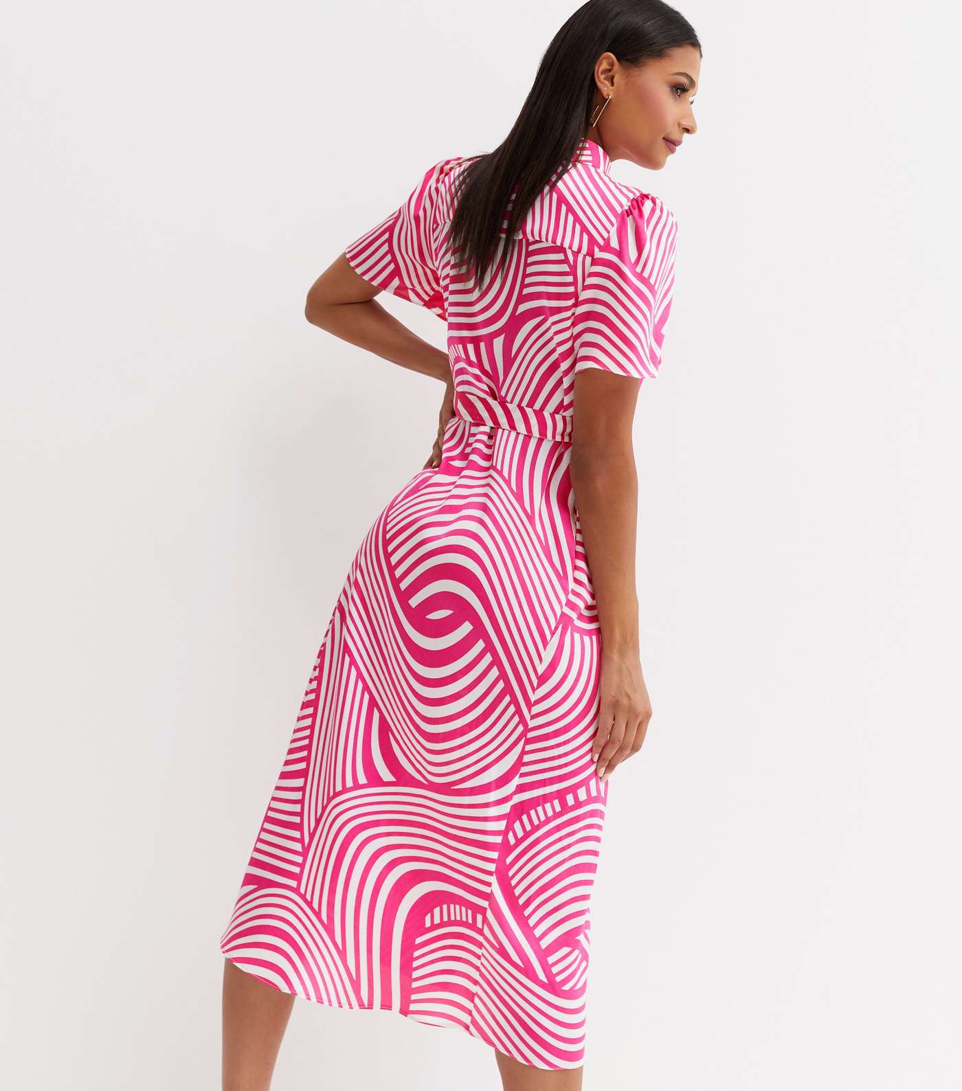 Pink Line Belted Midi Shirt Dress Image 4