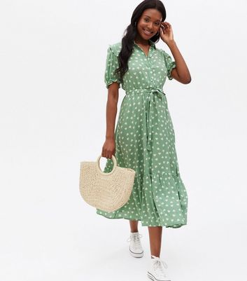 Green Heart Frill Midi Shirt Dress 