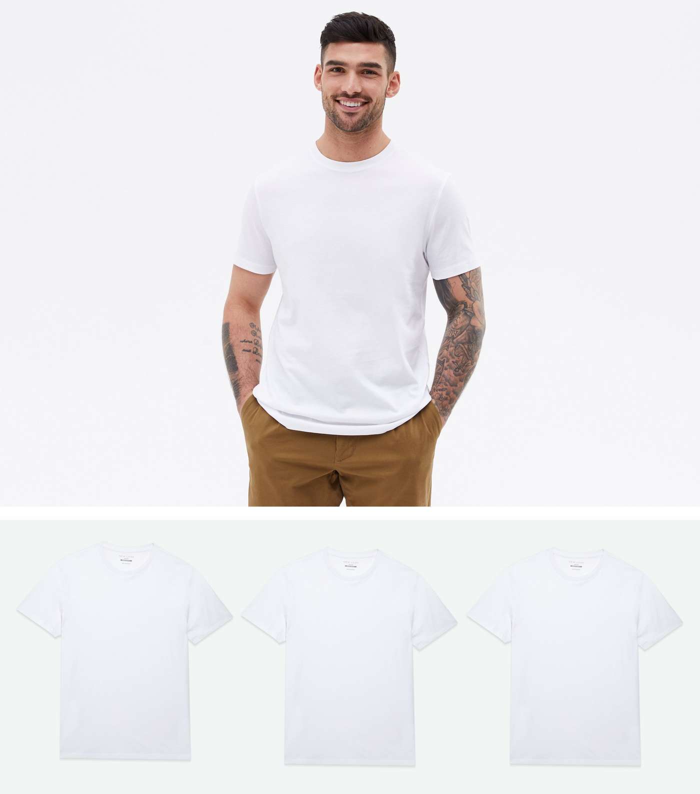 3 Pack White Crew Neck T-Shirts