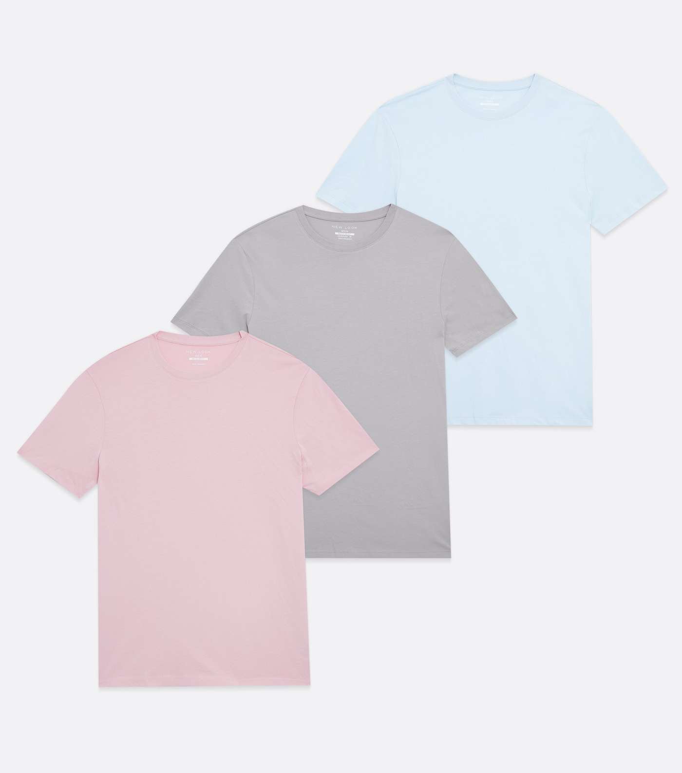 3 Pack Pink Grey and Blue Crew Neck T-Shirts Image 5