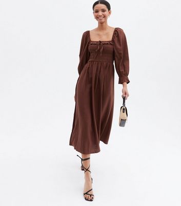 brown frill dress