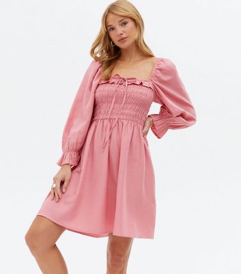 Click to view product details and reviews for Mid Pink Shirred Frill Square Neck Mini Dress New Look.