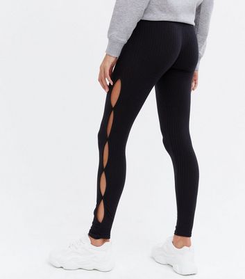 Black Cut Out Side Leggings | New Look