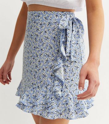 Blue Ditsy Floral Frill Mini Wrap Skirt | New Look