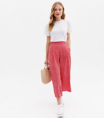 Red Ditsy Floral Wide Leg Crop Trousers | New Look