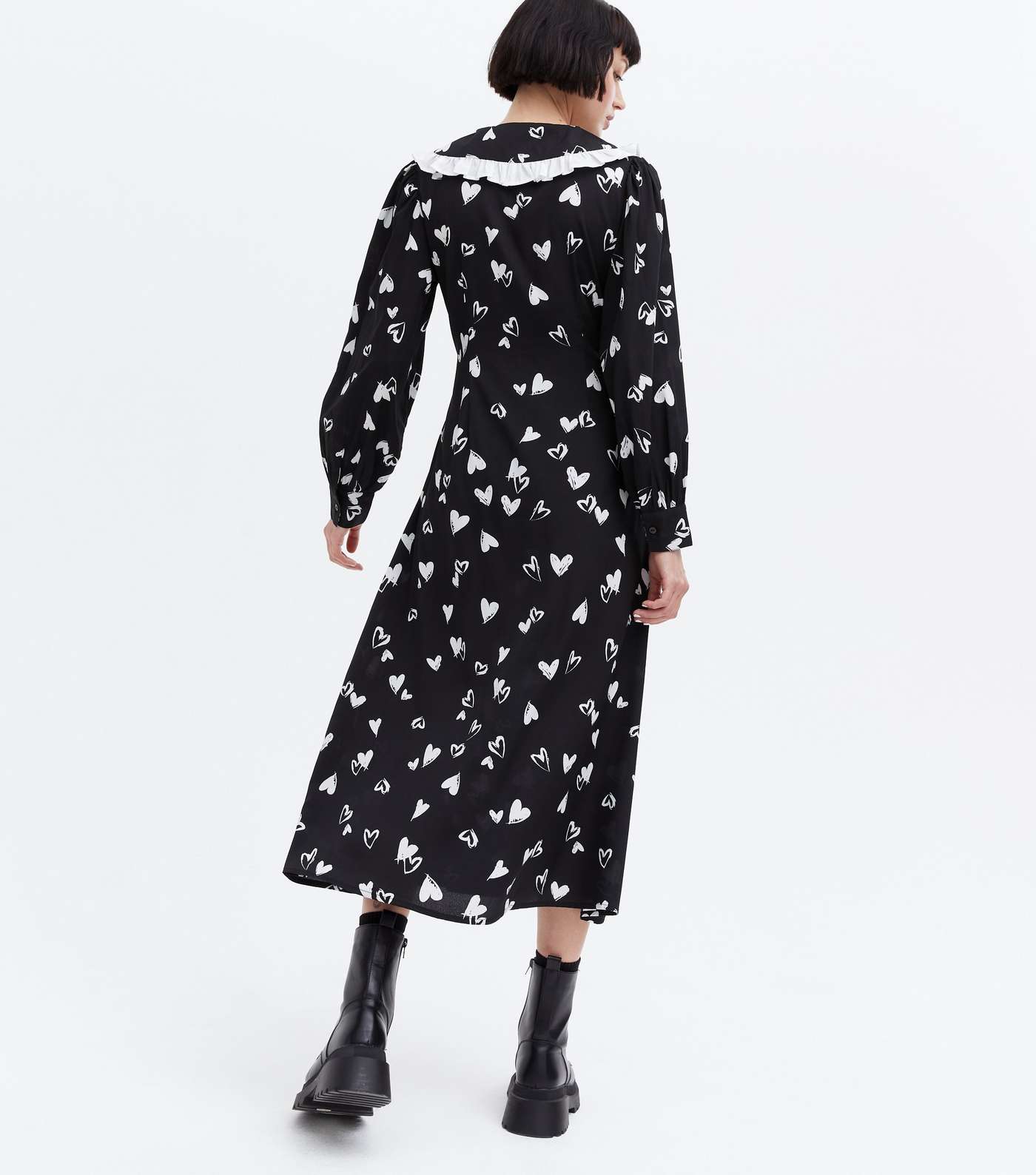 Black Heart Frill Collar Midi Dress Image 4