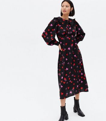 Red Heart Frill Collar Midi Dress | New 