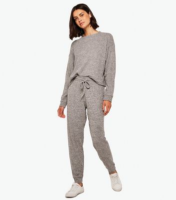Apricot Grey Ribbed Tie Waist Joggers 