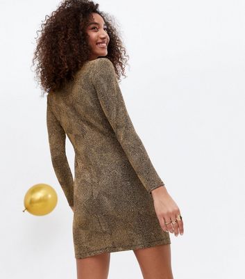 Gold Glitter Ring Front Mini Bodycon Dress New Look