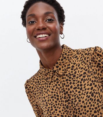 Brown Leopard Print Midi Shirt Dress 