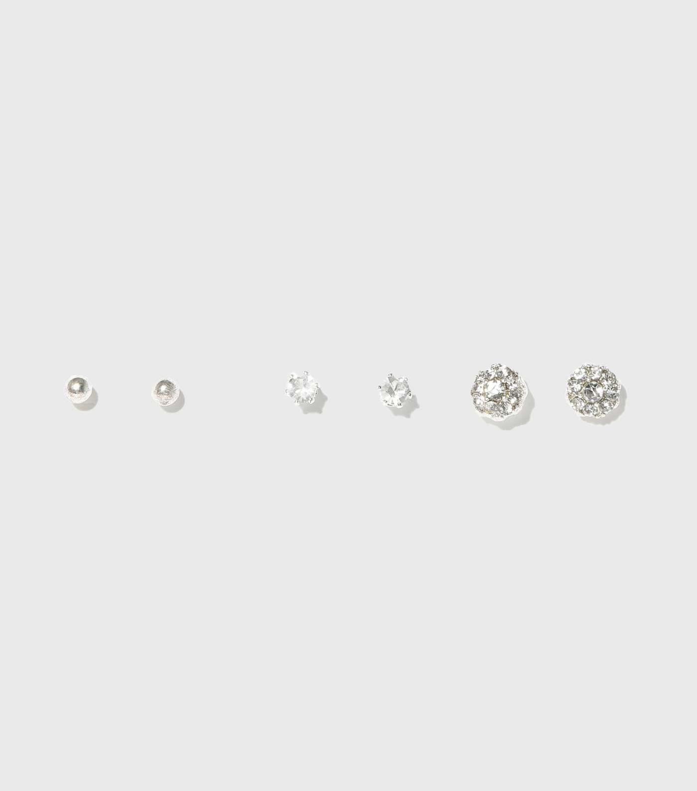 3 Pack Silver Diamanté Round Stud Earrings