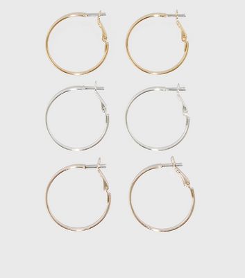 3 Pack Gold Rose Gold and Silver 30mm Hoop Earrings New Look