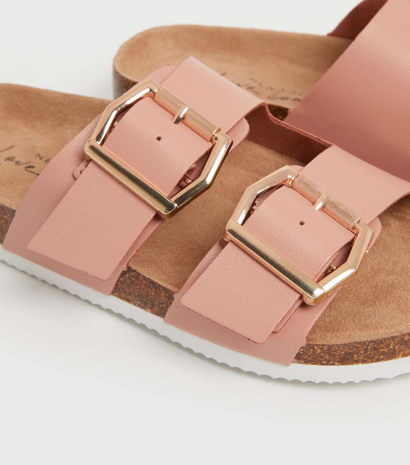 Girls Pink Buckle Double Strap Footbed Sliders Image 4