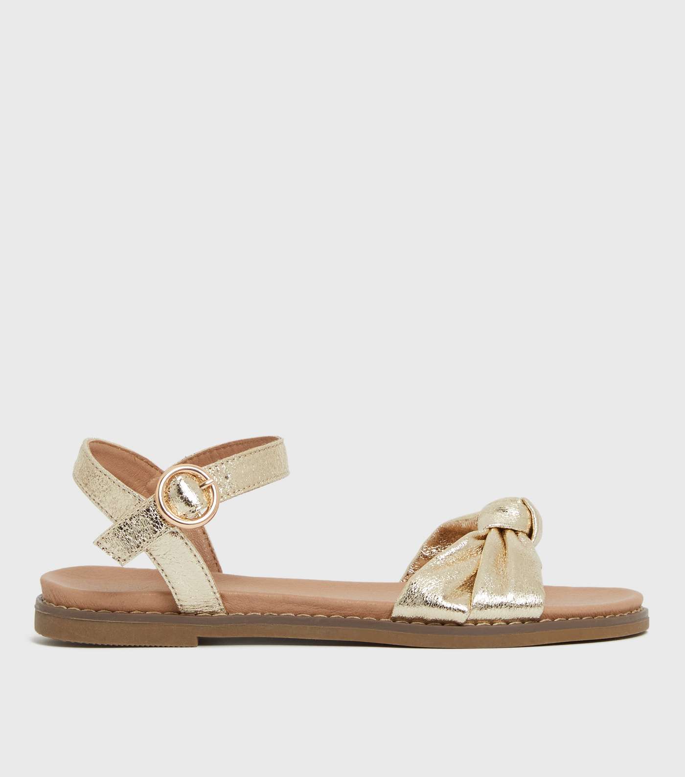 Girls Gold Leather-Look Knot 2 Part Sandals