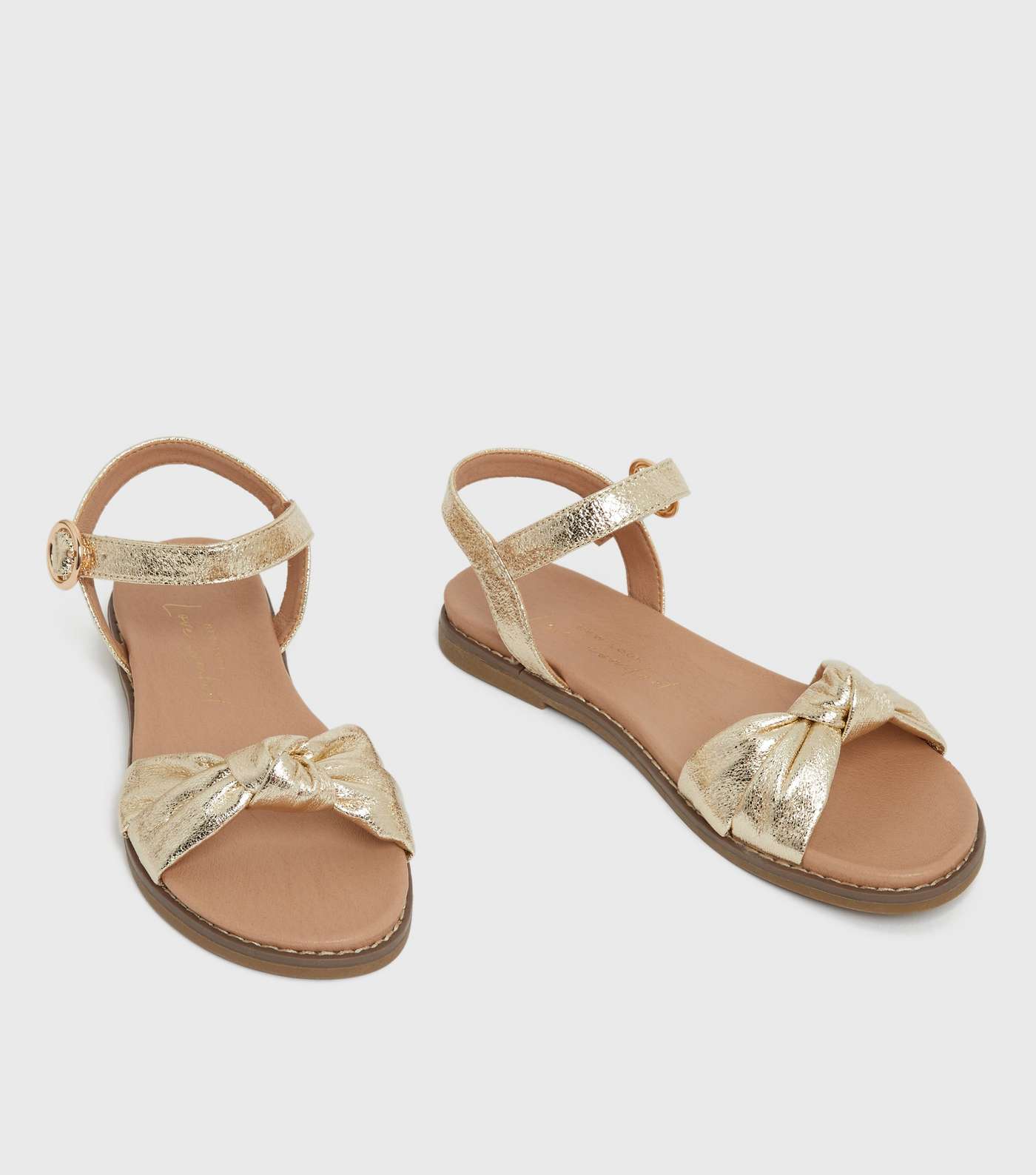 Girls Gold Leather-Look Knot 2 Part Sandals Image 3