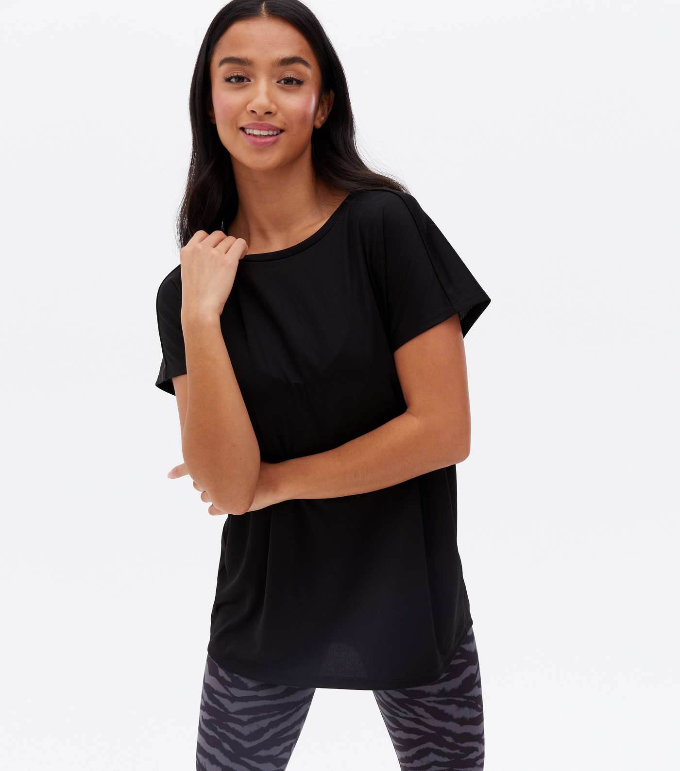 Petite Black Short Sleeve Sports T-Shirt