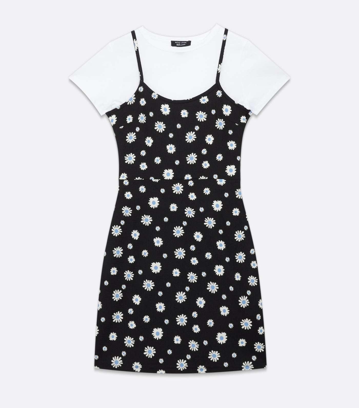 Girls Black Daisy 2-in-1 Mini Pinafore Dress Image 5