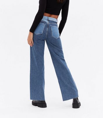 Click to view product details and reviews for Blue Two Tone High Waist Adalae Wide Leg Jeans New Look.