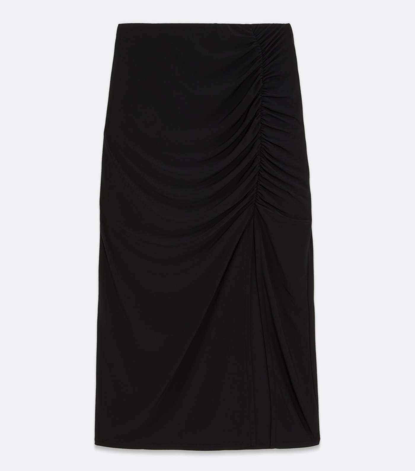 Black Ruched High Waist Split Midi Skirt Image 5