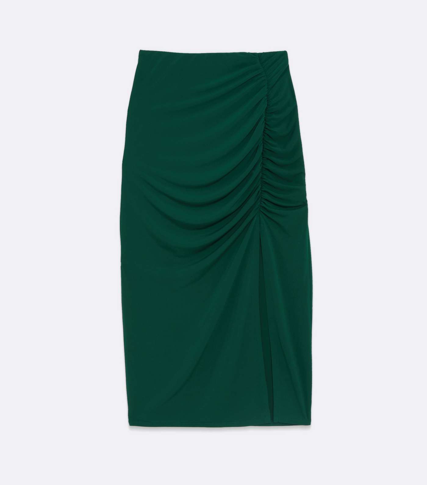 Dark Green Ruched High Waist Split Midi Skirt Image 5