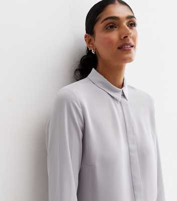 Pale Grey Long Collared Button Up Shirt
