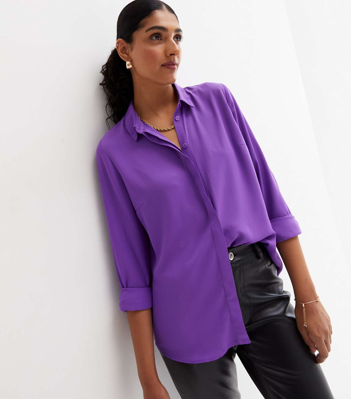 Purple Long Collared Button Up Shirt