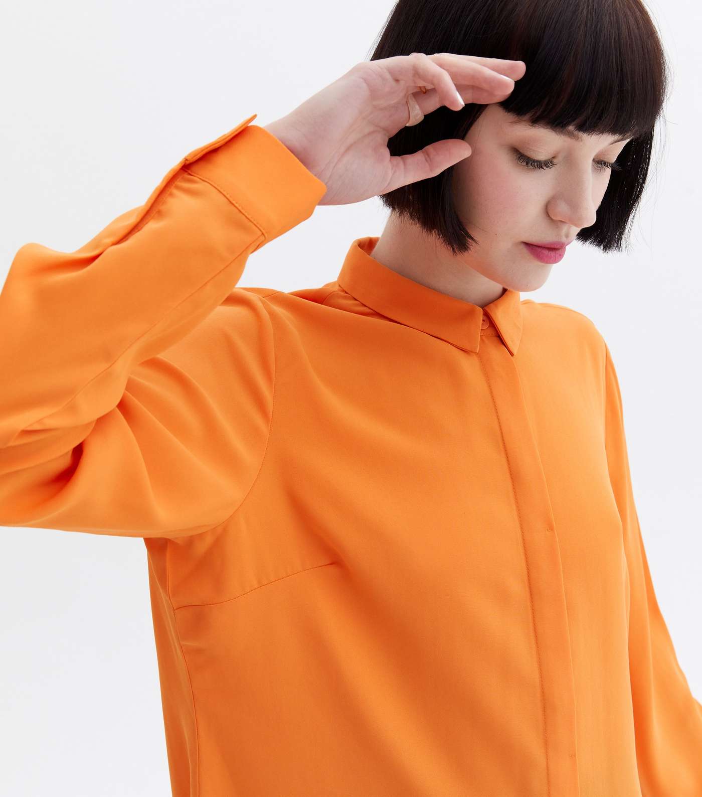 Bright Orange Long Collared Button Up Shirt Image 3