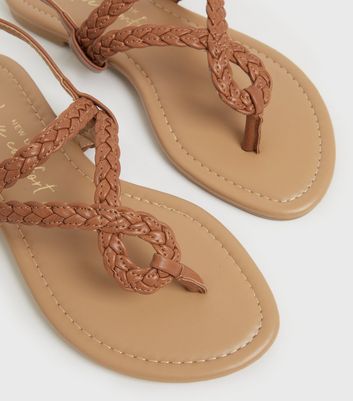Girls Tan Plaited Twist Strap Toe Post Sandals New Look