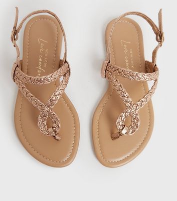 Girls Rose Gold Plaited Twist Strap Toe 