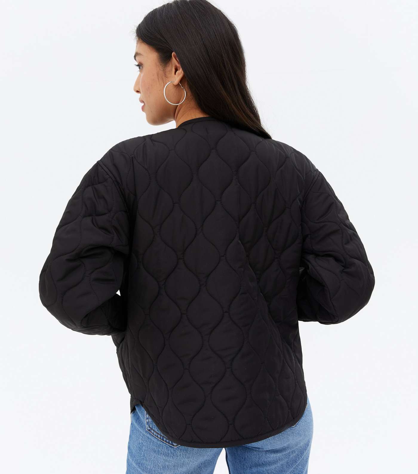 Petite Black Quilted Bomber Jacket Image 4