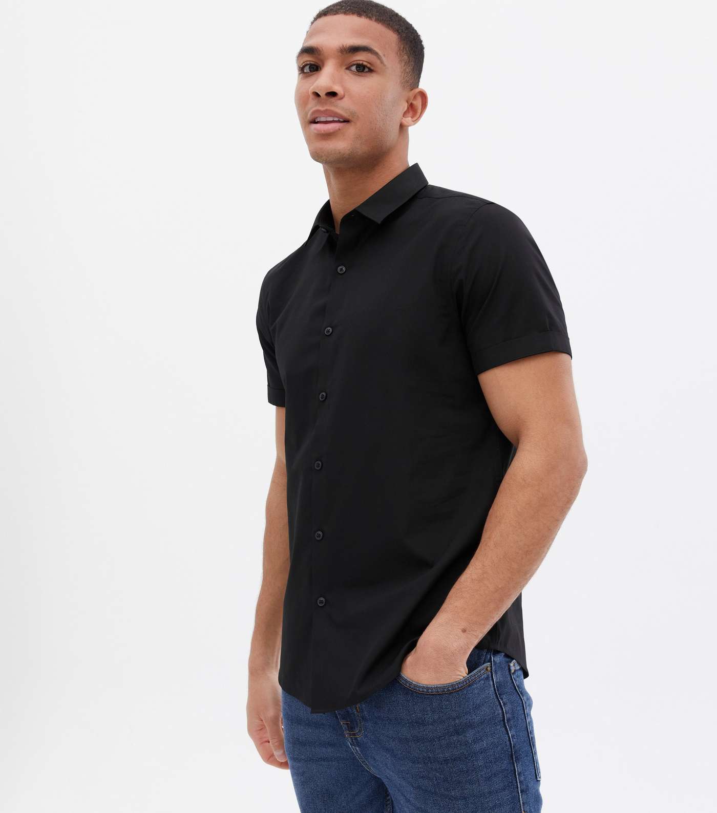 Black Poplin Short Sleeve Shirt Image 2