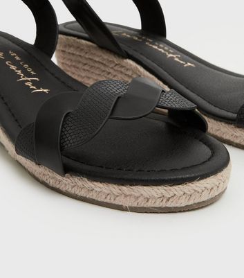 shop for Wide Fit Black Plaited Espadrille Wedge Sandals New Look Vegan at Shopo