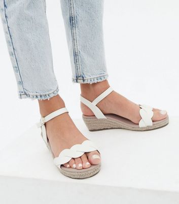 Wide Fit White Plaited Espadrille Wedge 