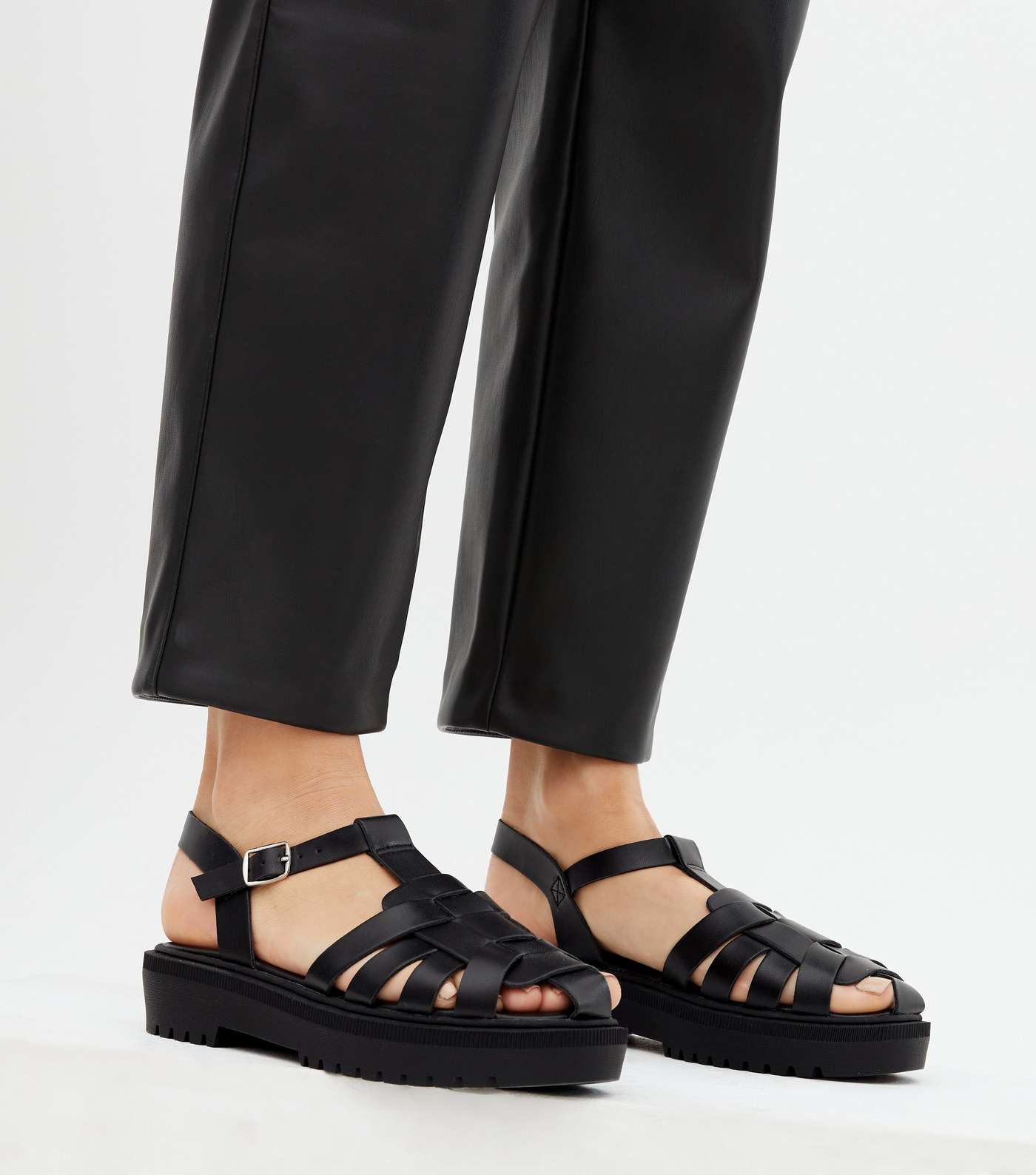 Black Chunky Caged Sandals Image 2