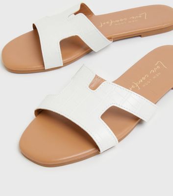 shop for White Faux Croc Cut Out Sliders New Look Vegan at Shopo