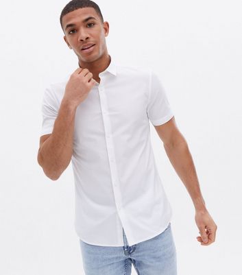 White Poplin Short Sleeve Muscle Fit 