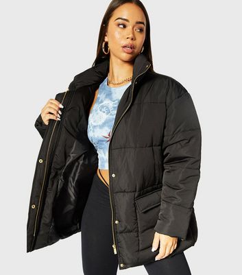 womens black oversized puffer jacket