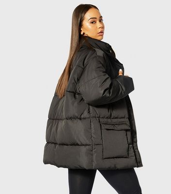 womens black oversized puffer jacket