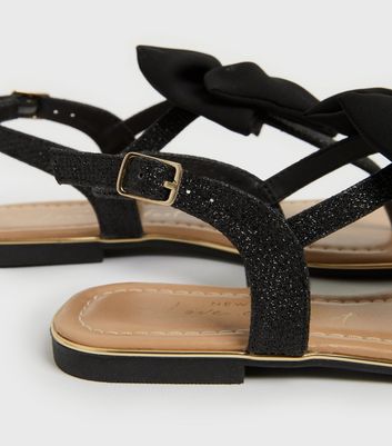 Teenager Schuhe für Mädchen Girls Black Glitter Bow Slingback Sandals